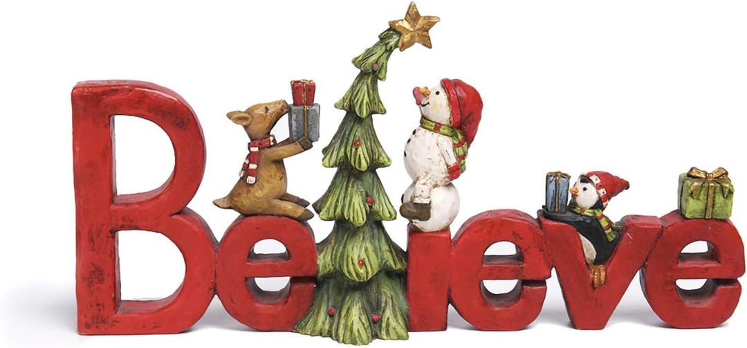 Newman House Studio Believe Sign Christmas Decor Tabletop - Christmas Holiday Figurine Christmas Decorations 8.5 * 1.5 * 4 Inch