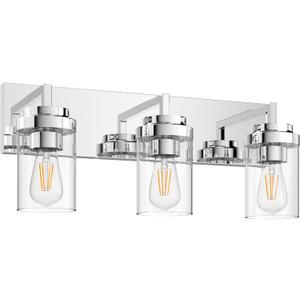 Chrome Light Fixtures, 3 Light Bathroom Vanity Light with Clear Glass Shade, 22in Modern Vanity Light, Bathroom Lighting Fixtures Over Mirror for Living Room