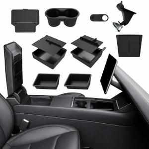 10PCS Center Console Organizer Tray for 2025 2026 Tesla Model Y Juniper Accessories, Under Seat Storage Armrest Hidden Storage Box Cup Holder Charger Pad for Tesla Model Y Juniper (Not fit Standard)