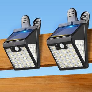 Clip On Solar Lights Outdoor,Motion Sensor Outdoor Lights, 72LEDs 600LM Clip on Solar Fence Lights Outdoor Waterproof LED,Solar Lights for Wall Fence,Deck, Gutter,Camping (2, Black)