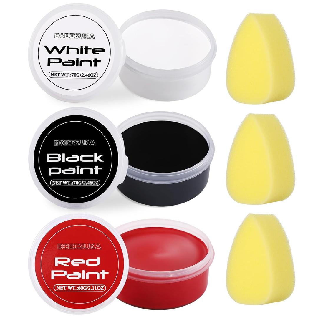 BOBISUKA White Black Red Face Body Paint with 3PCS Sponges Face Painting Kit for Adult Large Capacity Oil Based Paints Palette For Halloween Makeup Clown Joker Devil Cosplay SFX Costume Party (SET 03)