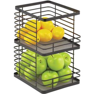 mDesign Stacking Wire Baskets Food Organizer Storage Metal Basket with Open Front for Kitchen Cabinet, Pantry, Cupboard, and Shelves - Organize Fruits, Snacks, and Vegetables - 2 Pack - Matte Black