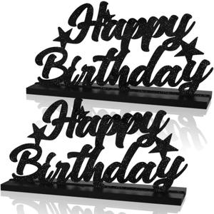 Glitter Black Letter Happy Birthday Sign Centerpieces for Table Birthday Party Supplies Birthday Favor Decoration for 30th 40th 50th 60th 70th 80th 90th 100th Birthday Table Decoration