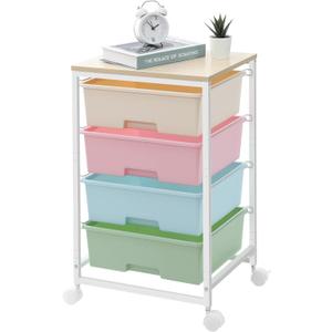 Utility Cart with 4 Drawers,Rolling Storage Cart with Drawers,Storage Rolling Drawer Cart,Rainbow