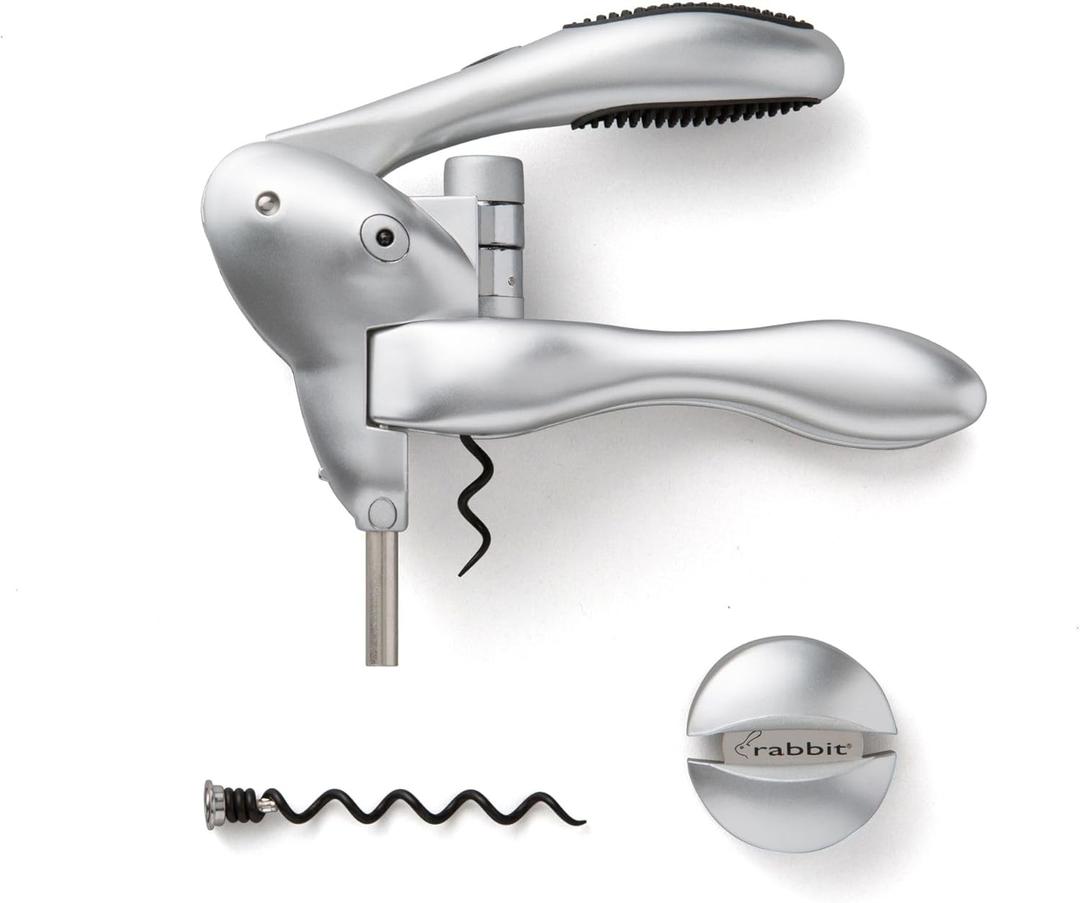 Rabbit Original Lever Corkscrew Wine Opener with Foil Cutter and Extra Spiral (Silver) (1 EA)
