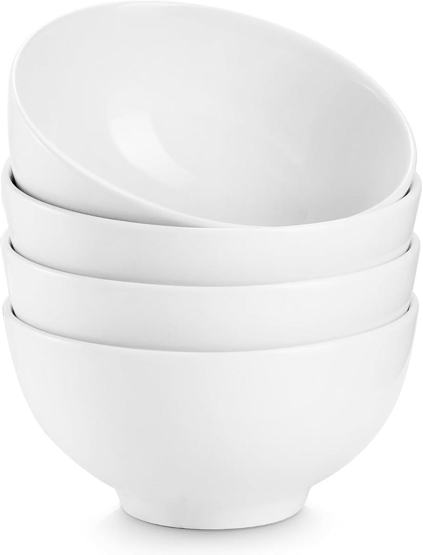 DOWAN 8.5 OZ Small Ceramic Bowls Set of 4 - White Bowls for Dessert, Dip, Side Dishes, Ice Cream, Fruit, Rice - Dishwasher & Microwave Safe (Soft White)