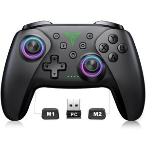 PC Controller, Wireless Bluetooth Controller, 1000mAh Battery, with Hall Effect Joysticks & Triggers, No Dead Zone, No Stick Drift, Controller for PC, Switch, iOS and Android, Cool Dynamic Light (Black)