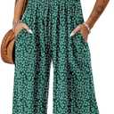 Happy Sailed Jumpsuits for Women Summer Casual Floral Print Sleeveless Jumpsuit High Waist Wide Leg Pant Rompers with Pockets (Green, XL)