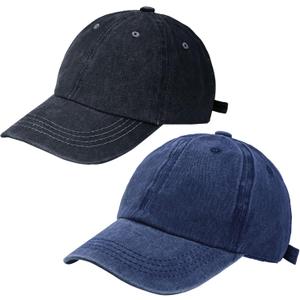 Kids Distresed-Washed Baseball Hat Infant Toddler Baby Boy Girl Hats Distresed for 2-8 Years (Black + Navy)