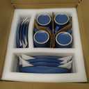 GOOD ALWAYS Plates and Bowls Sets, 16 Pieces Dinnerware Sets, Service For 4, Blue