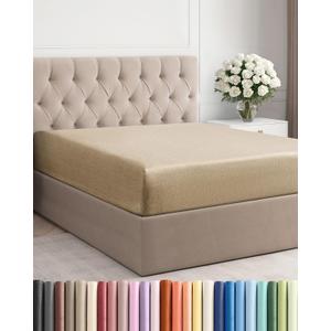 King Fitted Bed Sheet - Bottom Single Fitted Sheet Only - Ultra-Soft Hotel Luxury Bedding w/ 8-16 Inch Deep Pockets - Breathable & Wrinkle Free - Easy-Care, Fade and Shrink Resistant - Heathered Tan