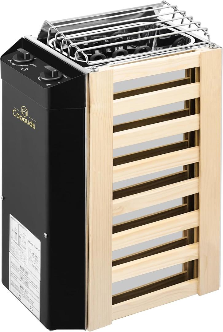 3KW 110V Sauna Heater with Timer & Wooden Design  Stainless Steel Electric Sauna Stove, Smart Thermostat Control, Wall-Mounted Home/Hotel Sauna Room Equipment (Sauna Stones Not Included)