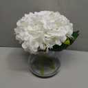 Hollyone Hydrangea Artificial Flowers with Vase White Silk Fake Flowers Arrangements in Glass Vase with Faux Water for Home Bathroom Office Table Centerpiece Shelf Decorations