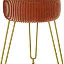 IBUYKE Velvet Round Footrest Stool Ottoman, Makeup Vanity Stool Side Table, Velvet Dressing Table Seat, Pouf Couch Stool, Golden Steel Legs, Orange LG-30J (without storage)