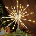 Christmas Tree Topper 15 inch Battery Operated Mid Century Vibe Retro 3D Lighted Starburst Tree Topper Decorations with Crystal and 19 Twinkle Lights(Silver)