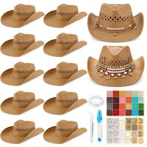 Unittype Straw Cowgirl Hat DIY Craft Bead Making Kit, Khaki, 12 Sets