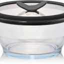 Anyday 4-Cup Glass Food Storage with Glass Lid, Round Deep Dish | Plastic-Free Meal Prep & Microwave Cookware | Stackable Airtight Storage Container with Vented Lid for Microwave-Safe Reheating