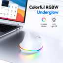 TECKNET RGB Wireless Ergonomic Mouse Rechargeable - USB+Bluetooth Multi-Device LED Vertical Mouse with 11 RGB Backlight Modes, 4800 DPI Adjustable, Ergo Mice for Windows and Mac, White