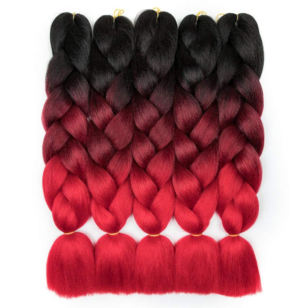 Ombre Braiding Hair Synthetic Jumbo Braids Hair Extensions Good Cheap High Temperature Fiber Afro Crochet Twist Weave Hair 24 inch 500 Gram 5 Bundles Weave 3 Tone Color Black/Burgundy/Red