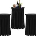 BDDC Cocktail Table Covers - 3 Pack 32"x 43" Black Cocktail Table Tablecloth with Natural Wavy Round Skirt for Bar Wedding Party Banquet