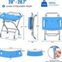 Height Adjustable Folding Shower Chair Seat, Stainless Steel Shower Chair for Inside Shower w/Crossbar, 420LB Portable Travel Shower Stool, Safety Anti-slip Bath Chair for Seniors, Adults,Blue
