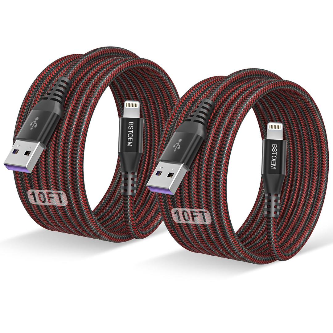 2Pack for iPhone Charger Cable 10 Ft,Long Lightning for Apple Charging Cord 10ft for iPhone 14/13/12/11 Pro/X/Xs Max/XR/8 Plus/7/6/5/SE,for IPad USB Charge Wire 10 Foot