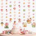 Daifunli 8 Pcs Fairy Party Decorations Fairy First Birthday Hanging Garlands Banner Butterfly Mushroom Flower Paper Cutouts Streamer for Wall Ceiling Decor Wonderland Garden Tale Floral Party Supplies