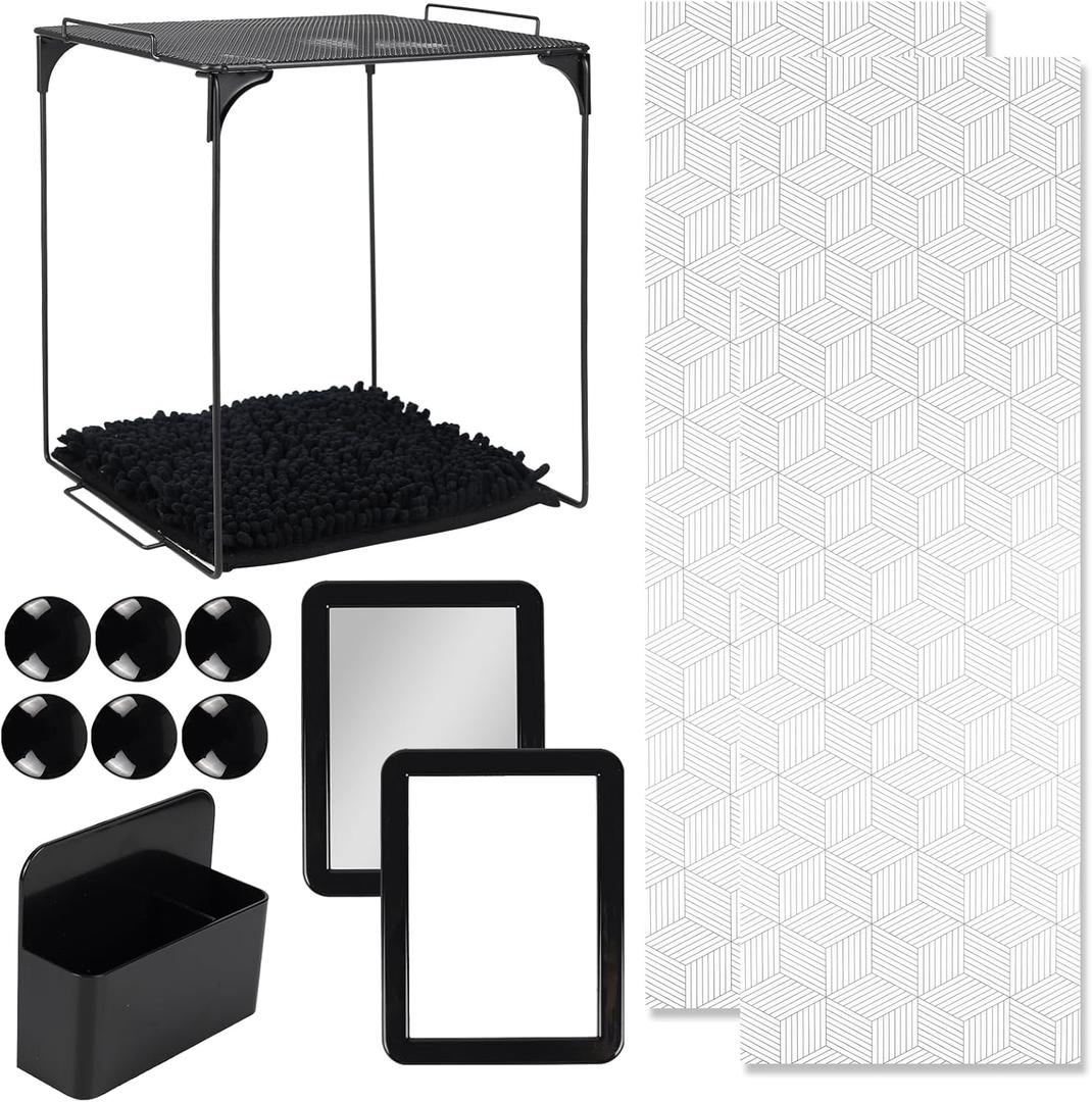 Locker Organizer and Locker Accessories Kit Includes ShelfRugMirrorWhiteboardStorage Cupand Magnetic Wallpaper Pink Locker Accessory for boy Back to School Essentials (Black)