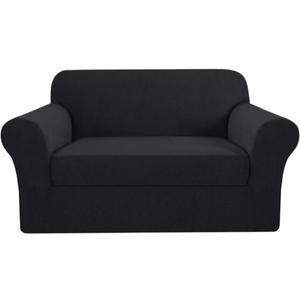 H.VERSAILTEX Loveseat Cover 2 Piece Furniture Protector Sofa Cover for Love Seat Fit Lovesat Width Up to 70 Inch, Durable Spandex Stretch Fabric Slipcover Suit for T/Box Cushion- Loveseat, Black