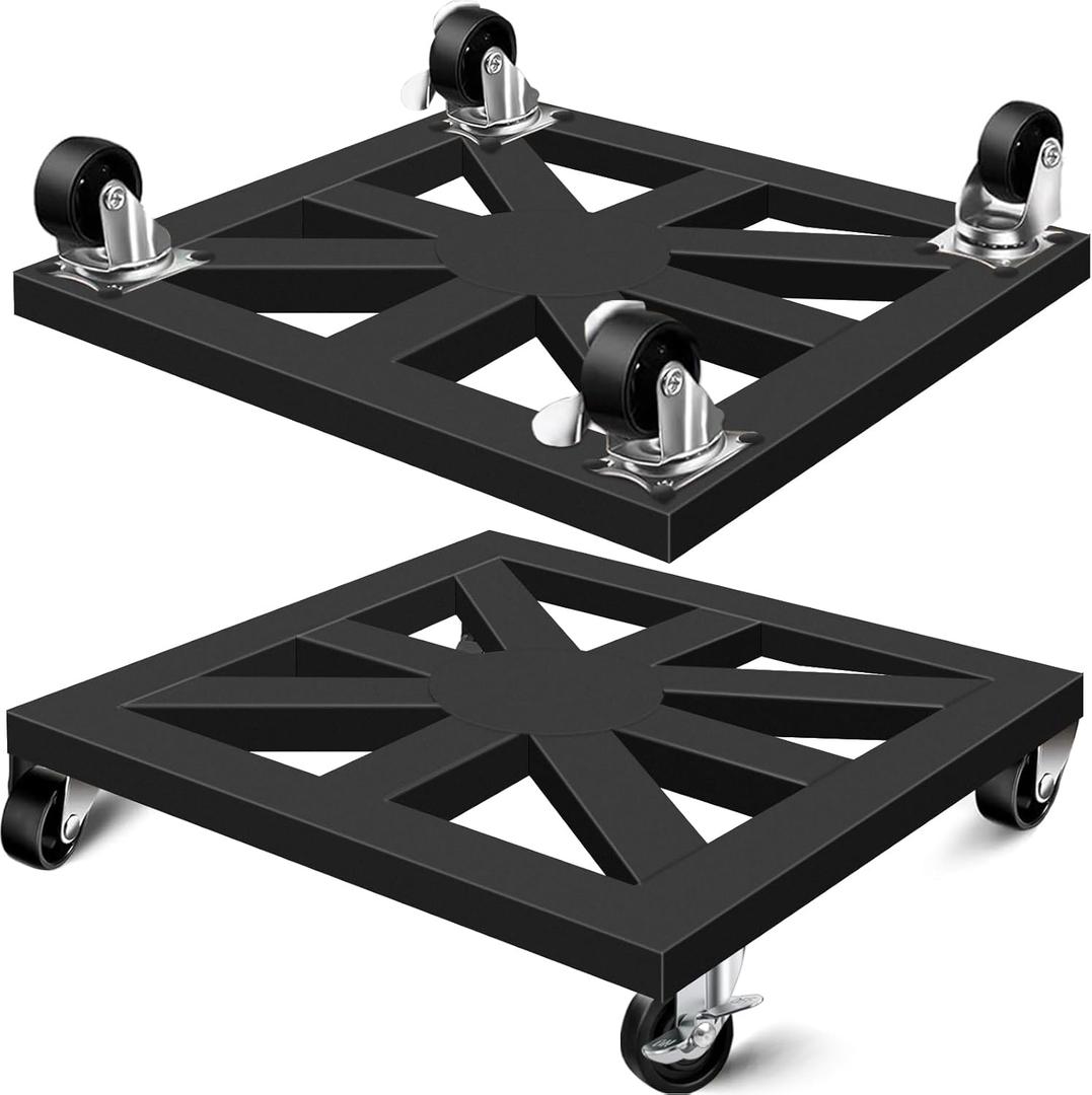 Plant Caddy with Wheels, 16'' 2 Pack Metal Rolling Plant Stand Square Plant Dolly with Iron Lockable Casters Heavy Duty Pot Mover Rollers, Holds up 400 Lbs Planter