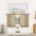Brown Linen Curtains 24 Inch Length, Semi Sheer Light Filtering Window Panels Back Tab and Rod Pocket Drapes for Basement/Small Windows, 25 x 24 Inch, 2 Panels