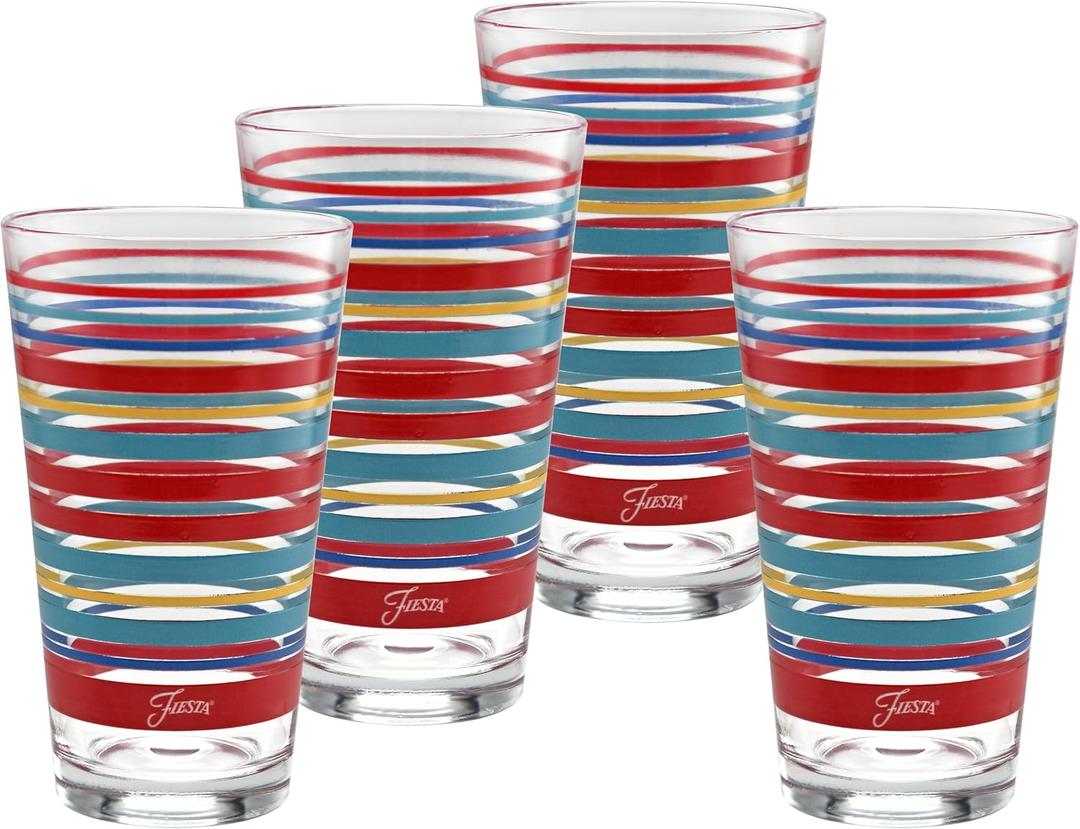 Officially Licensed Fiesta Stripes 16-Ounce Tapered Cooler Glass (Set of 4) (Vibrant Collection)