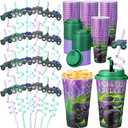 Yungyan 16 Sets Green Purple Monster Truck Party Favors Goodie Cups with Lids and Straws for Halloween Party Decorations Reusable 16oz Plastic Candy Cups Plastic Straws for Birthday Gift(Truck)