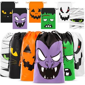 Sanwuta 60 Pcs Halloween Drawstring Treat Bags Reusable Trick or Goody Candy Drawstring Bags Halloween Party Favors Bulk for Trick or Goody Party Favors Supplies