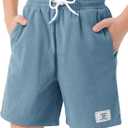 Haloumoning Boys Corduroy Shorts Kids Casual Elastic Waist Drawstring Summer Shorts with Pockets 5-14 Years (11-12 Years, Blue)