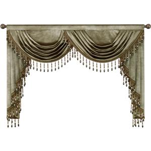 VOGOL Vintage Style Waterfall Valance Curtains, Not See Through Velvet Window Treatment with Tassels, Light Filtering Decorative Drapes for Living Room, 59 Inches Wide, Brown (59"W x 43"L (Pack of 1))