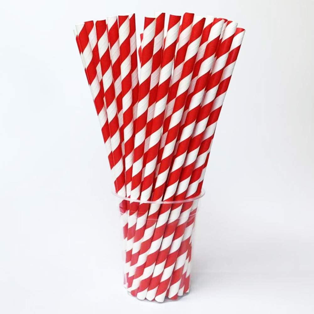 Biodegradable Striped Paper Straws,Paper Drinking Straws for Party, Events and Crafts,Baby Shower Decorations 7.75 Inches, Red White Striped - 100 Pack