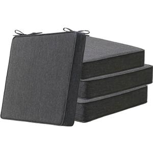 Square Corner Seat Cushions, 19" x 19" x 3", Set of 4, Indoor Outdoor Water Repellent Universal Chair Pads with Ties for Patio Furniture, Garden Deck Dining Chairs, Charcoal