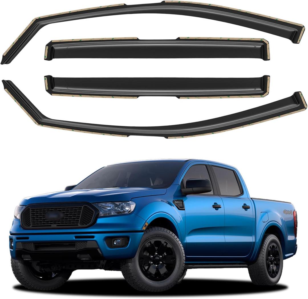 in-Channel Window Visors Rain Guards for 2019-2023 Ford Ranger SuperCrew, Window Vent Wind Deflectors Visors Shades for 19-23 Ranger Crew Cab