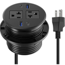 CCCEI 3.15 inch Power Grommet with USB Ports, Office Desk Hole Round Recessed Outlets, Flush Mount, Furniture Hidden High Amp Plug Station, Black, 6FT Extension Cord.
