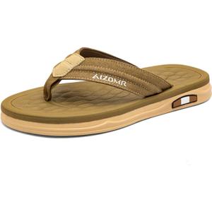 Men's Flip Flops Summer Beach Soft Comfort Thong Sandals Open-Toe Shoes Outdoor Water Resistant Lightweight Sandals (Brown)