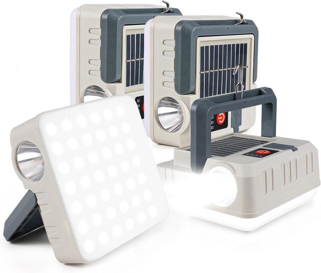 Portable Solar Power Lanterns 4 Pack, Lanterns for Power Outages, 5 Light Modes LED Camping Lights Lantern Flashlight, IPX4 Waterproof Tent Light for Hurricane Hiking Emergency Light, Gray