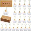 Qeeenar 40 Pcs Thanksgiving Pumpkin Decorations Pumpkin Place Card Holders with Fall Cards for Table Setting Wedding Table Decor Mini Pumpkins Tables Number Holder (White)