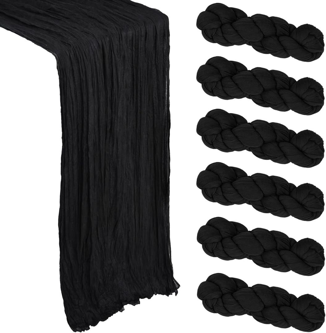 6 Pack Black Table Runner Cheesecloth 10Ft Gauze Cheese Cloth Table Runner 35x120 Inch Boho Sheer Rustic Fabric for Holiday Party Decor Baby Shower Wedding Home Decorations