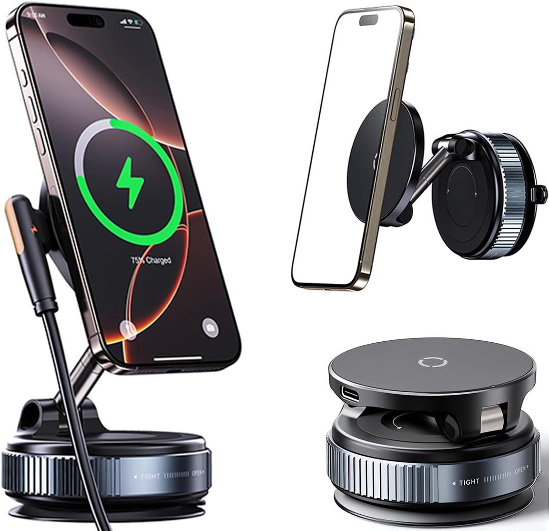 Magnetic Phone Holder for Car, Magsafe Car Mount with Nano Gel Suction Cup for Dashboard & Windshield, Compatible with iPhone 12/13/14/15/16/17 Series, Including Pro & Pro Max Models (Gray)