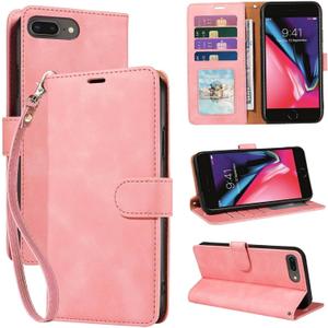 2025 Wallet Case for iPhone 6/6S/7/8 Plus, RFID Blocking 4 Card Slots Holder, Wrist Strap, Leather Shockproof Protective, Stand Folio Flip Cases Cover (Pink)