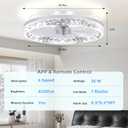 20 Inch Low Profile Ceiling Fans with Lights and Remote, Flush Mount Upgrade 7-Blade Ceiling Fan with Light, 3000K-6500K Dimmable Modern Fandelier Ceiling Fans for Bedroom, Diamond White