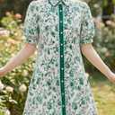 Wenrine Womens Mini Dress Summer Casual Short Puff Sleeve Floral Collared V Neck Loose Button Down Shirt Dress with Pockets (Green, XL)