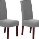 H.VERSAILTEX Stretch Dining Chair Covers Set of 2 Chair Covers for Dining Room Parsons Chair Slipcover Chair Protectors Covers Dining, Feature Textured Checked Jacquard Fabric, Dove