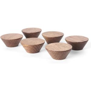 6 Pack Wood Cone Cabinet Knobs (Brown) - 1  " Diameter Round Shape - Wooden Drawer Pulls for Cabinets Doors, Dresser and Drawers Knob, Kitchen Cabinet Door Handle
